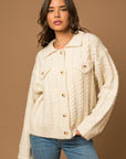 Collared Cable Sweater Cardigan, Gilli