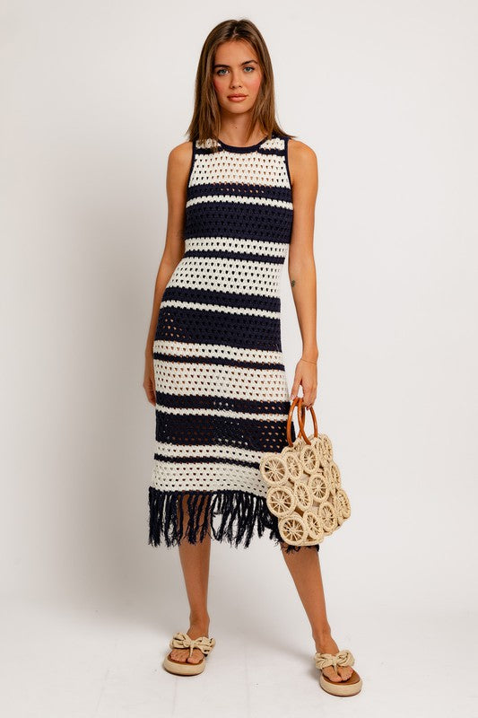 Sleeveless Crochet Effect Sweater Dress, Le Lis