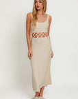 Square Neck Sleeveless Crochet Midi Dress, Le Lis