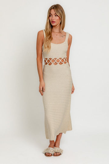 Square Neck Sleeveless Crochet Midi Dress, Le Lis