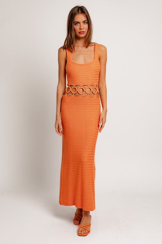 Square Neck Sleeveless Crochet Midi Dress, Le Lis