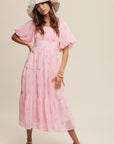 Flower Embroidered Puff Sleeve Tiered Maxi Dress, Listicle