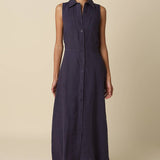 Olivaceous - Aimme Button-Front Linen Maxi Dress