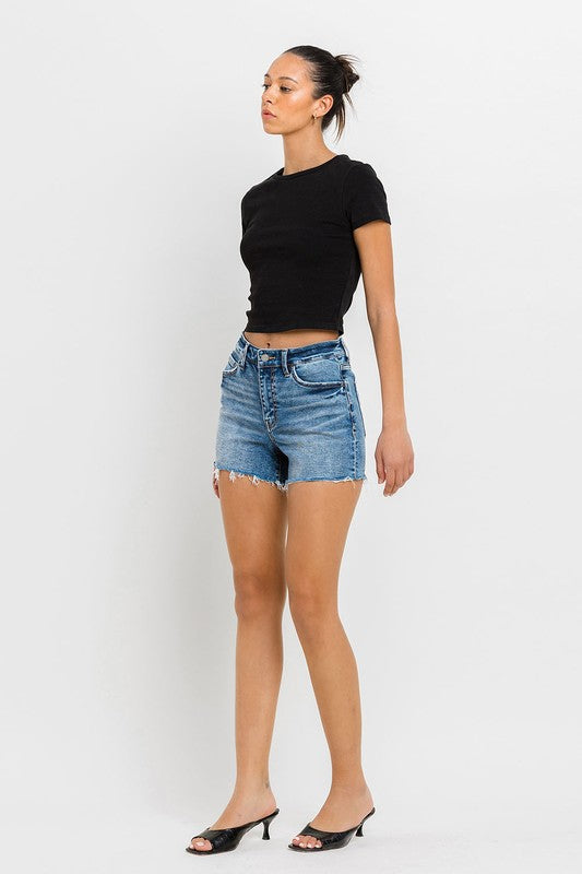 High Rise Raw Hem Denim Shorts, Vervet by Flying Monkey