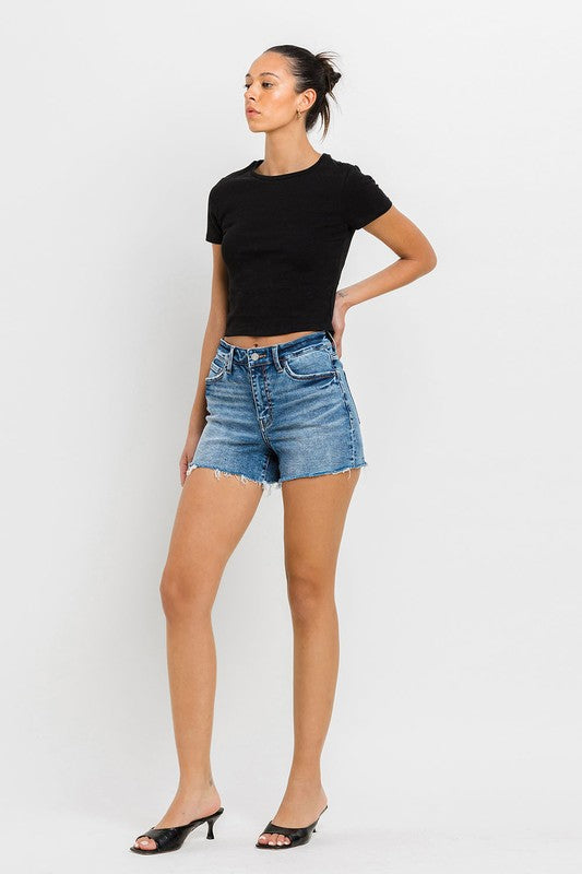 High Rise Raw Hem Denim Shorts, Vervet by Flying Monkey