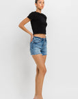 High Rise Raw Hem Denim Shorts, Vervet by Flying Monkey