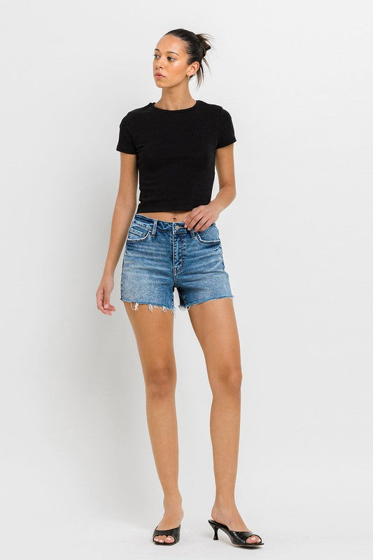 High Rise Raw Hem Denim Shorts, Vervet by Flying Monkey