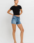 High Rise Raw Hem Denim Shorts, Vervet by Flying Monkey