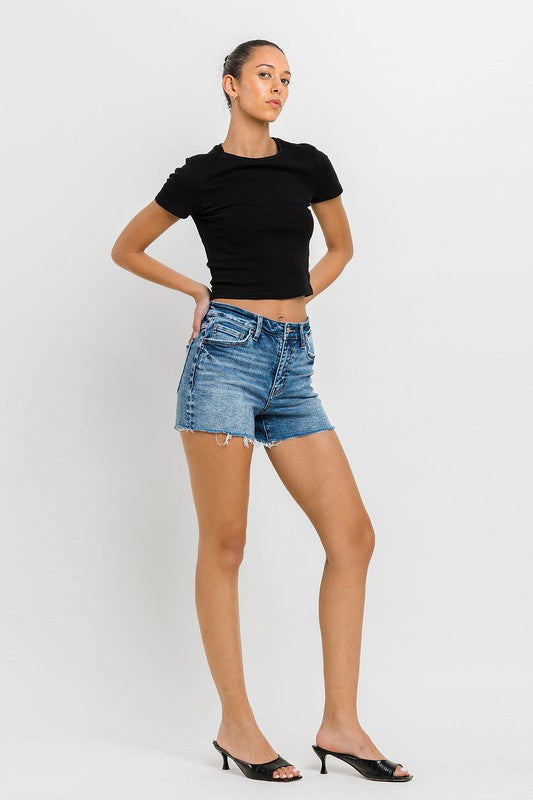 High Rise Raw Hem Denim Shorts, Vervet by Flying Monkey