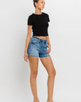 High Rise Raw Hem Denim Shorts, Vervet by Flying Monkey