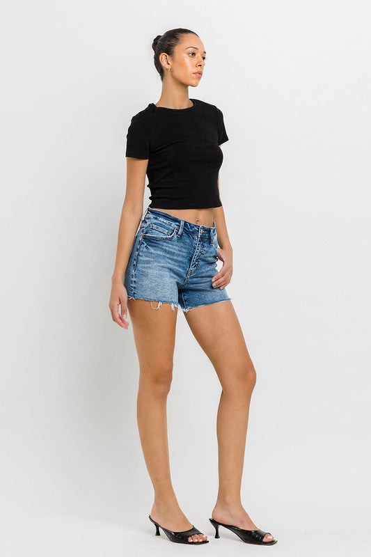 High Rise Raw Hem Denim Shorts, Vervet by Flying Monkey