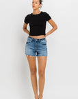 High Rise Raw Hem Denim Shorts, Vervet by Flying Monkey