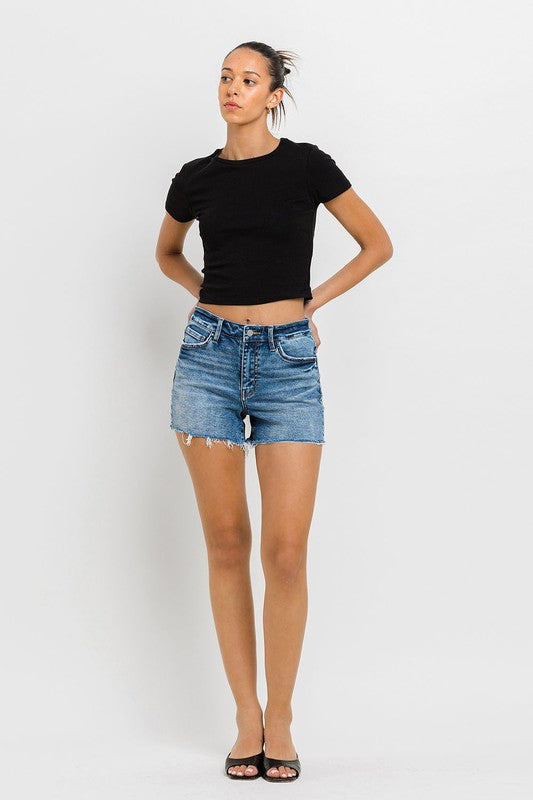 High Rise Raw Hem Denim Shorts, Vervet by Flying Monkey