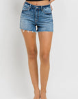 High Rise Raw Hem Denim Shorts, Vervet by Flying Monkey