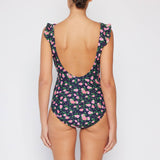 MARINA WEST SWIM - Ruffle Wrap Tie Black with Roses