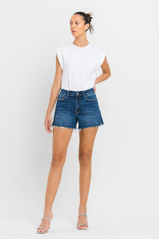 High Rise Slit Raw Hem A-Line Shorts, Vervet by Flying Monkey