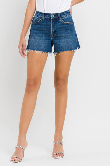 High Rise Slit Raw Hem A-Line Shorts, Vervet by Flying Monkey