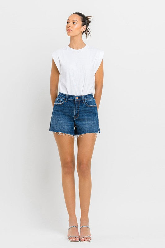 High Rise Slit Raw Hem A-Line Shorts, Vervet by Flying Monkey