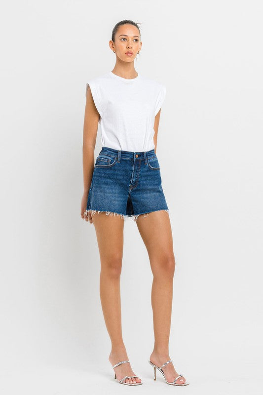 High Rise Slit Raw Hem A-Line Shorts, Vervet by Flying Monkey