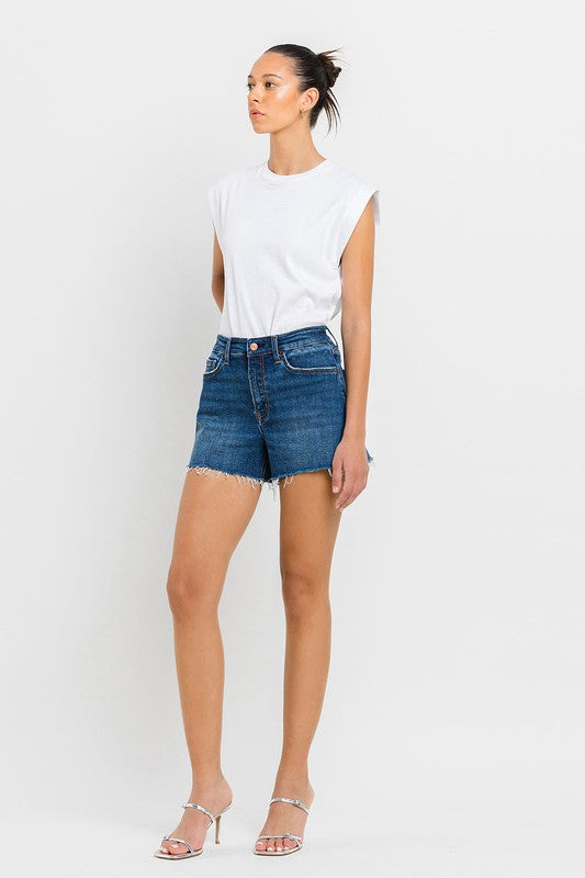 High Rise Slit Raw Hem A-Line Shorts, Vervet by Flying Monkey