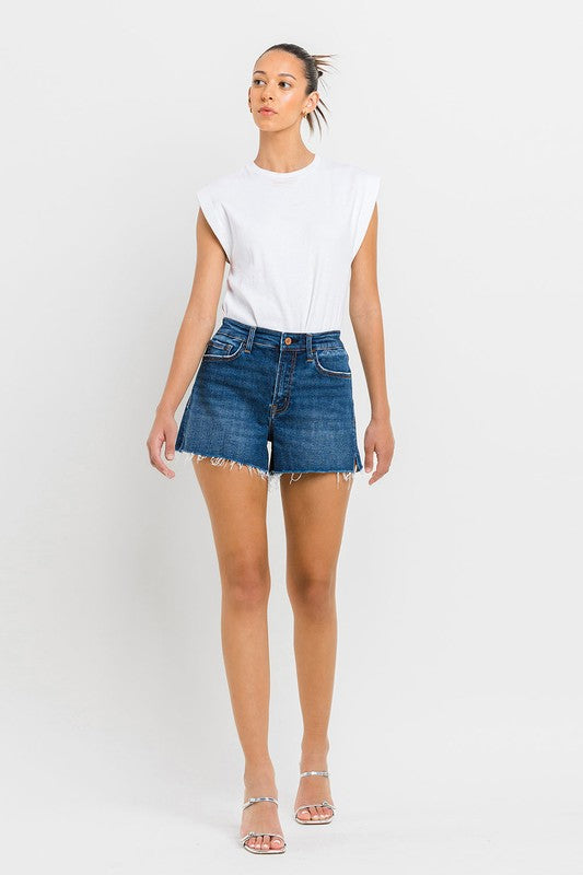 High Rise Slit Raw Hem A-Line Shorts, Vervet by Flying Monkey