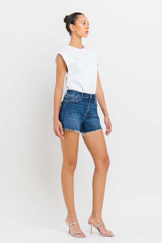 High Rise Slit Raw Hem A-Line Shorts, Vervet by Flying Monkey