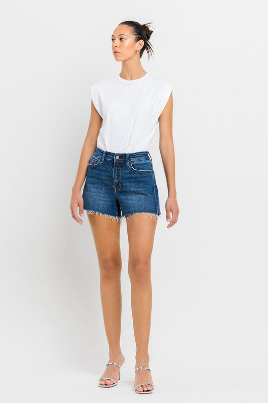 High Rise Slit Raw Hem A-Line Shorts, Vervet by Flying Monkey