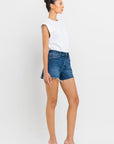 High Rise Slit Raw Hem A-Line Shorts, Vervet by Flying Monkey