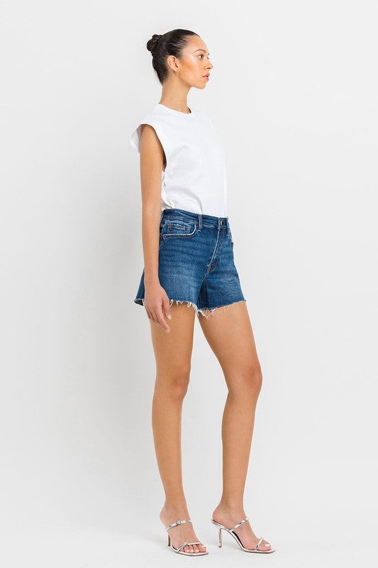 High Rise Slit Raw Hem A-Line Shorts, Vervet by Flying Monkey