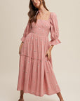 Ditzy Floral Embroidery Puff Sleeve Maxi Dress, Listicle