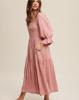 Ditzy Floral Embroidery Puff Sleeve Maxi Dress, Listicle