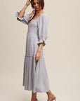 Ditzy Floral Embroidery Puff Sleeve Maxi Dress, Listicle