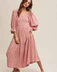 Ditzy Floral Embroidery Puff Sleeve Maxi Dress, Listicle