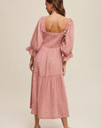 Ditzy Floral Embroidery Puff Sleeve Maxi Dress, Listicle