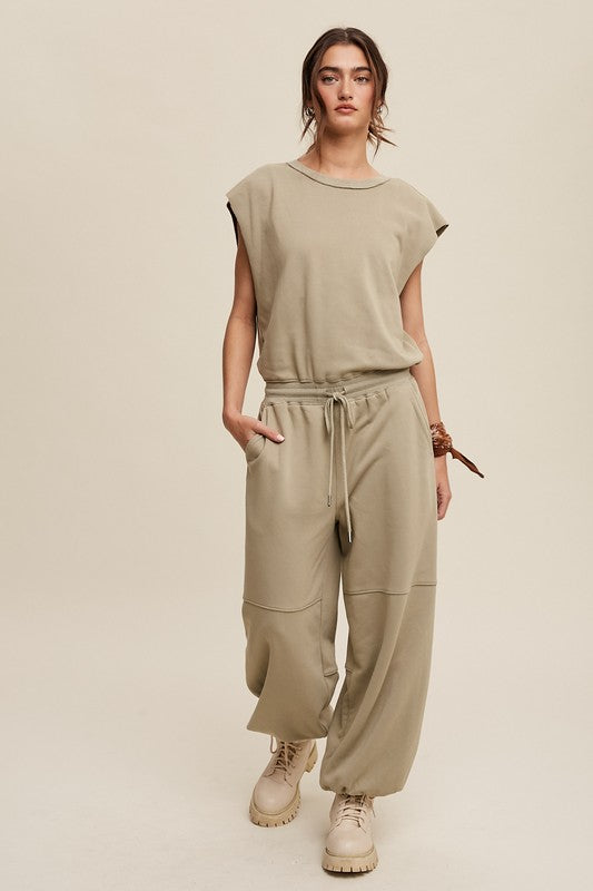 Athleisure French Terry Loose Jogger Jumpsuit, Listicle