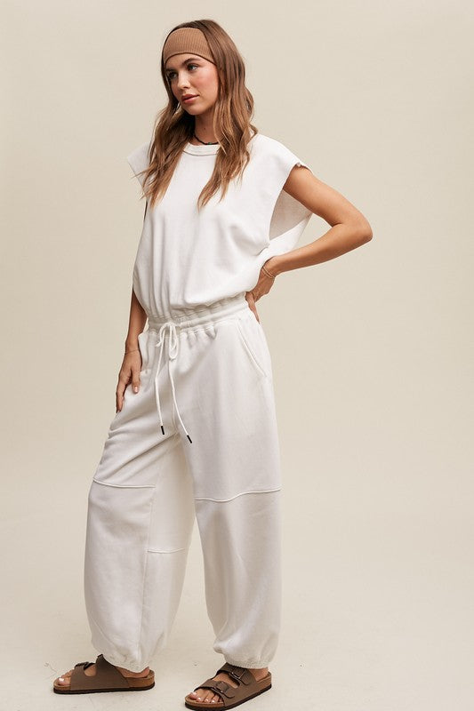 Athleisure French Terry Loose Jogger Jumpsuit, Listicle