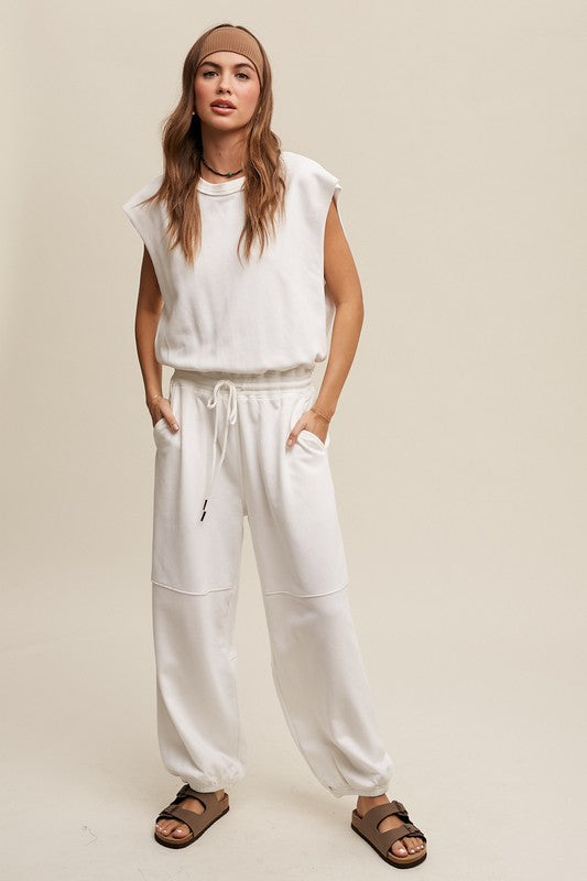 Athleisure French Terry Loose Jogger Jumpsuit, Listicle