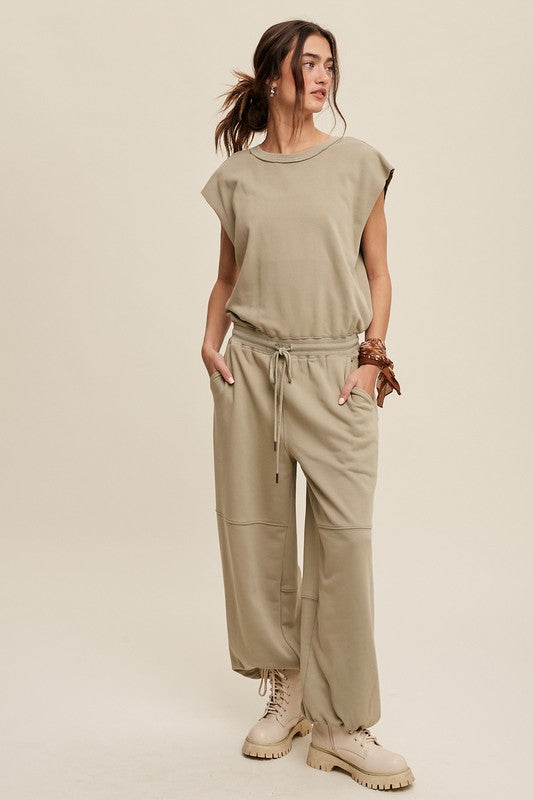 Athleisure French Terry Loose Jogger Jumpsuit, Listicle