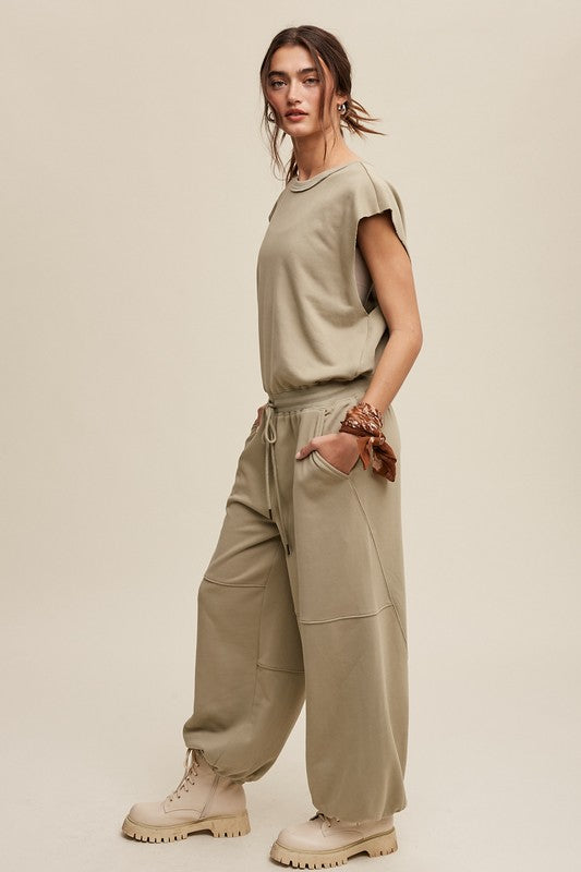 Athleisure French Terry Loose Jogger Jumpsuit, Listicle