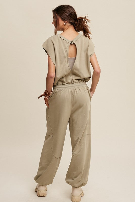 Athleisure French Terry Loose Jogger Jumpsuit, Listicle