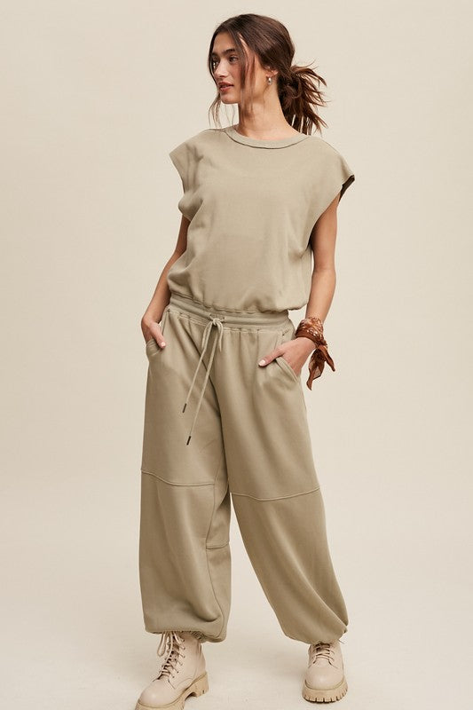 Athleisure French Terry Loose Jogger Jumpsuit, Listicle