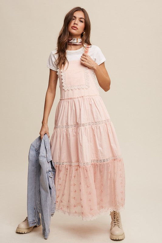 Laced and Tiered Romantic Overall Maxi Dress, Listicle