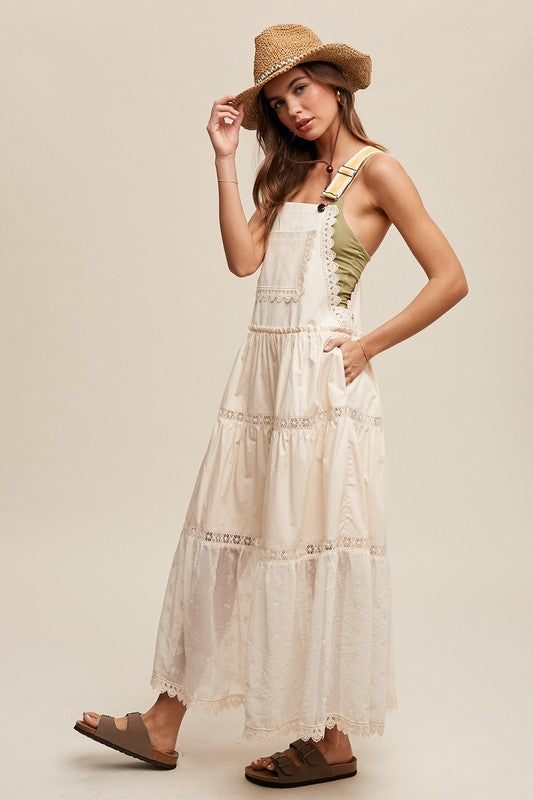 Laced and Tiered Romantic Overall Maxi Dress, Listicle