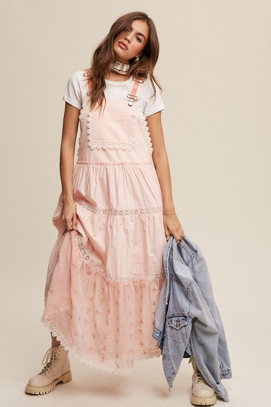 Laced and Tiered Romantic Overall Maxi Dress, Listicle