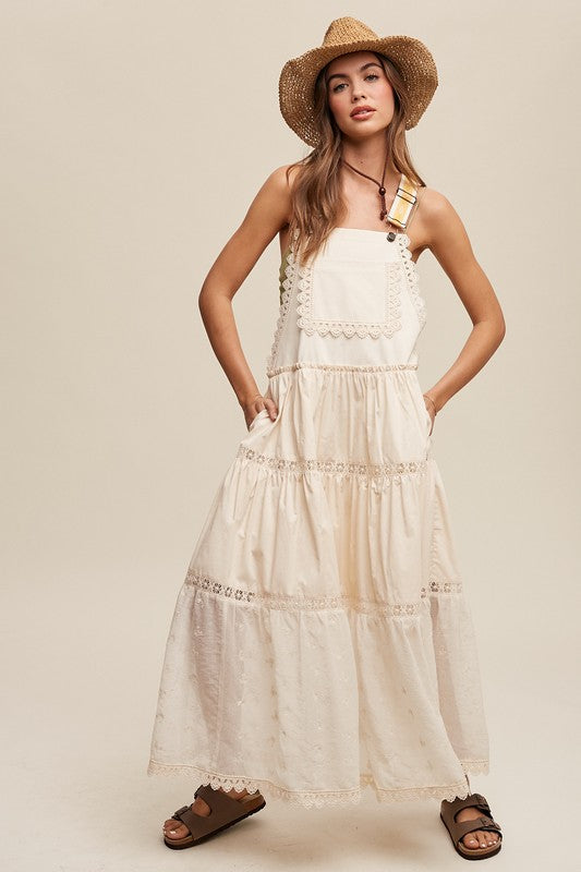 Laced and Tiered Romantic Overall Maxi Dress, Listicle