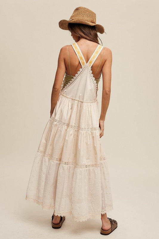 Laced and Tiered Romantic Overall Maxi Dress, Listicle