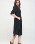 PUFF SLEEVE TEXTURED BUTTON DOWN MIDI DRESS, Jade by Jane(Plus size only)