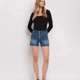 Lovervet by VERVET - HIGH RISE PATCHED BUTTON FLY SHORTS