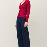 Be Cool - RUFFLED V-NECK DETAIL RIBBED CARDIGAN