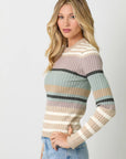 Mystree Color Block Striped Sweater Top